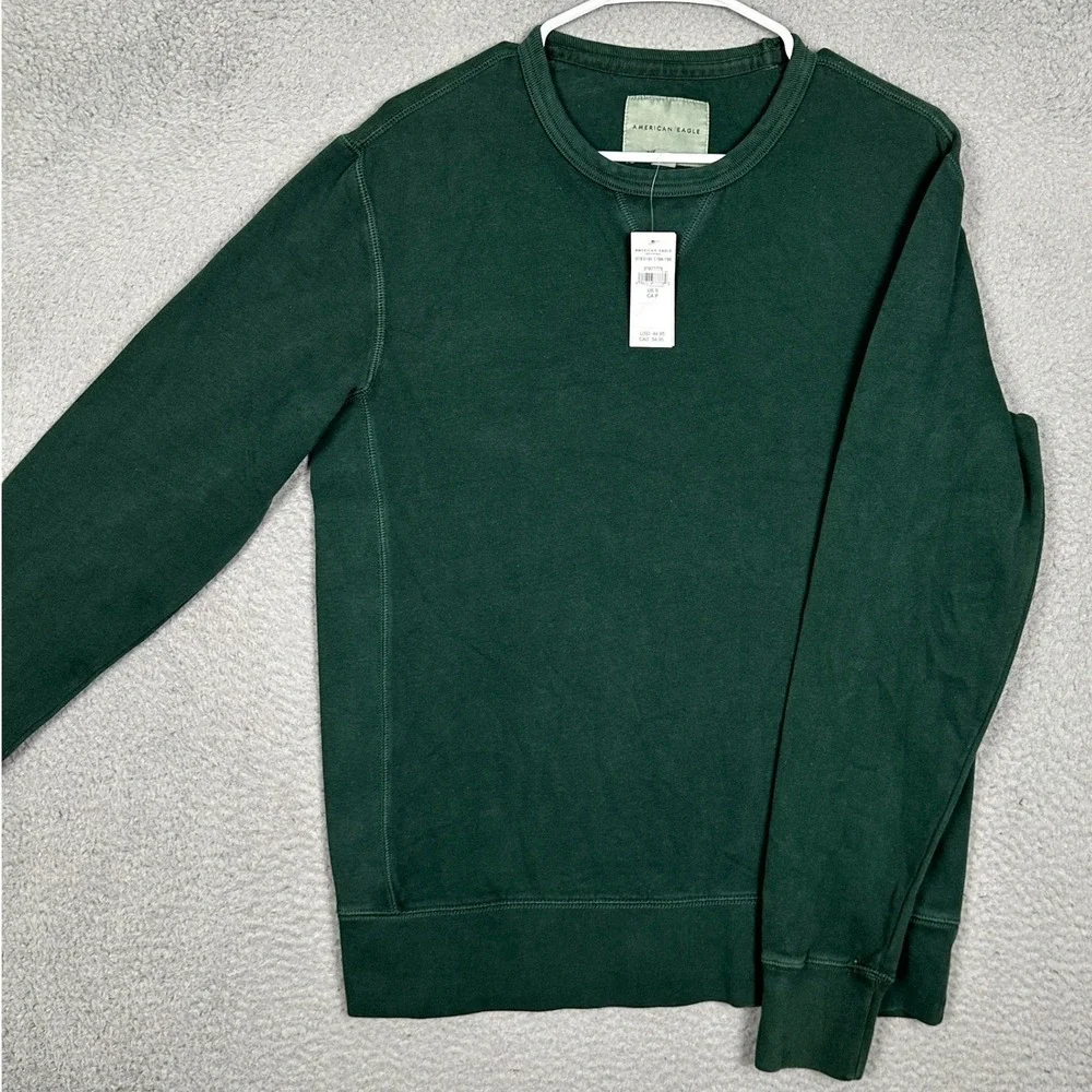 NEW American Eagle Sweatshirt Mens Small Super Soft Green Crewneck Knit Pullover